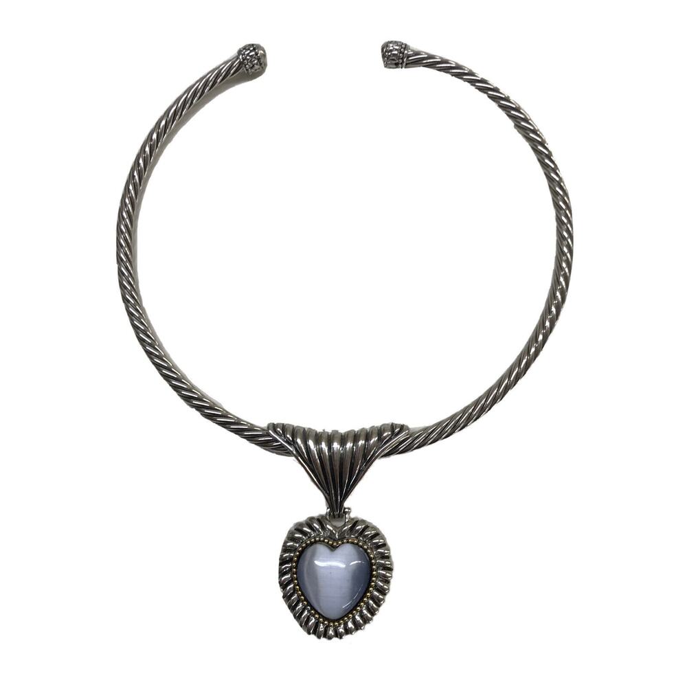 Signed MX Pendant Choker Necklace Heart Pendant Silvertone Twisted Design